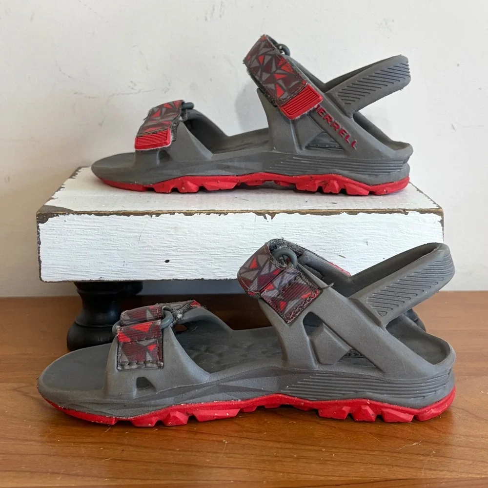 Merrell Hydro Drift Boys Sandals Grey Red Athletic Water Shoes Size 10 MC57951